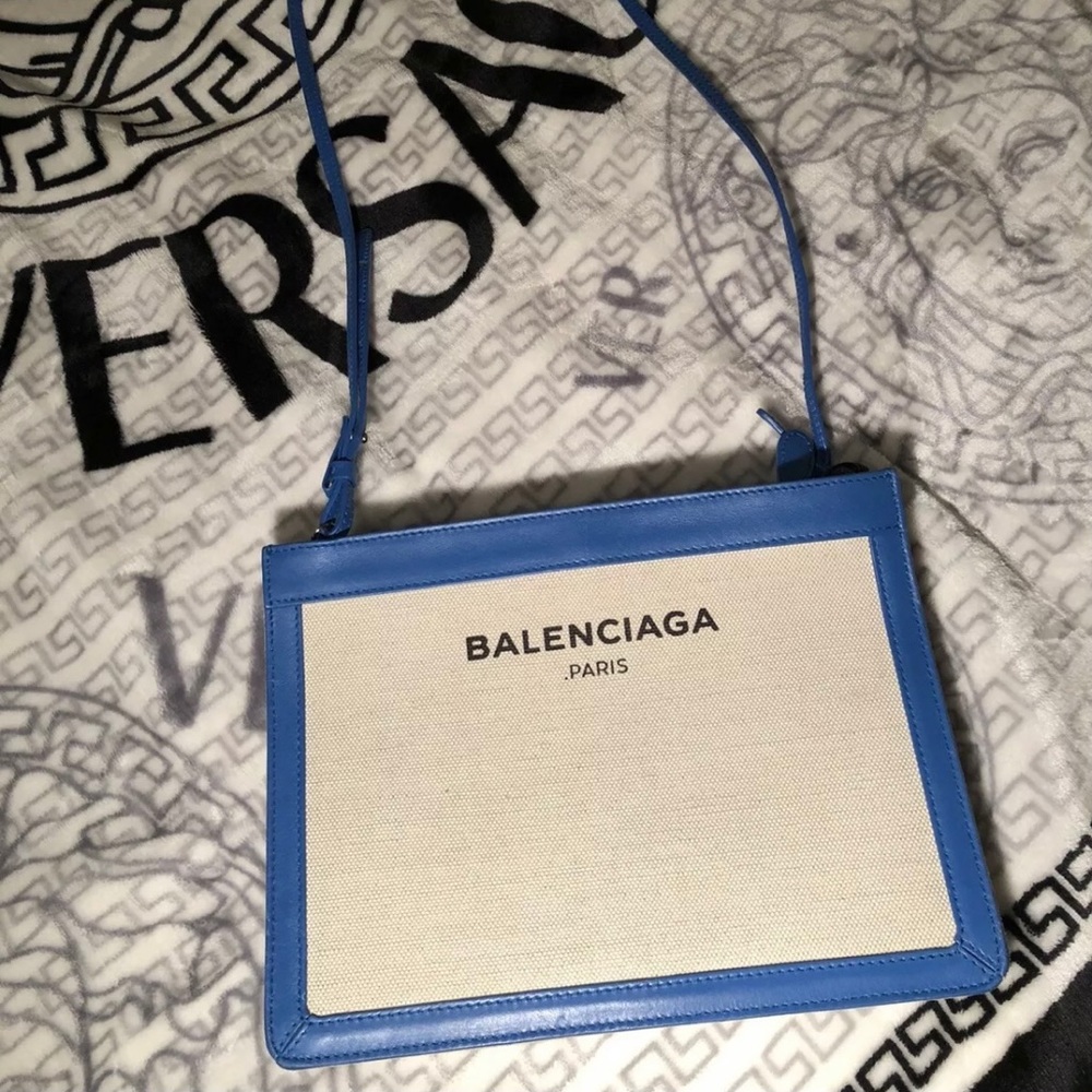 Auth Balenciaga Navy Pochette Blue